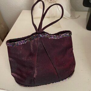 Valerie Stevens Satin Evening Purse with Beaded Trim, Burgundy (shimmery)
